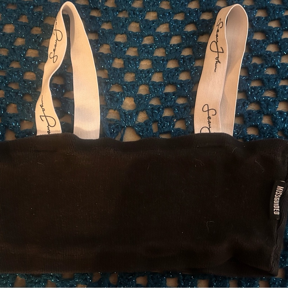 Missguided / Sean John Black Crop Top with White Straps